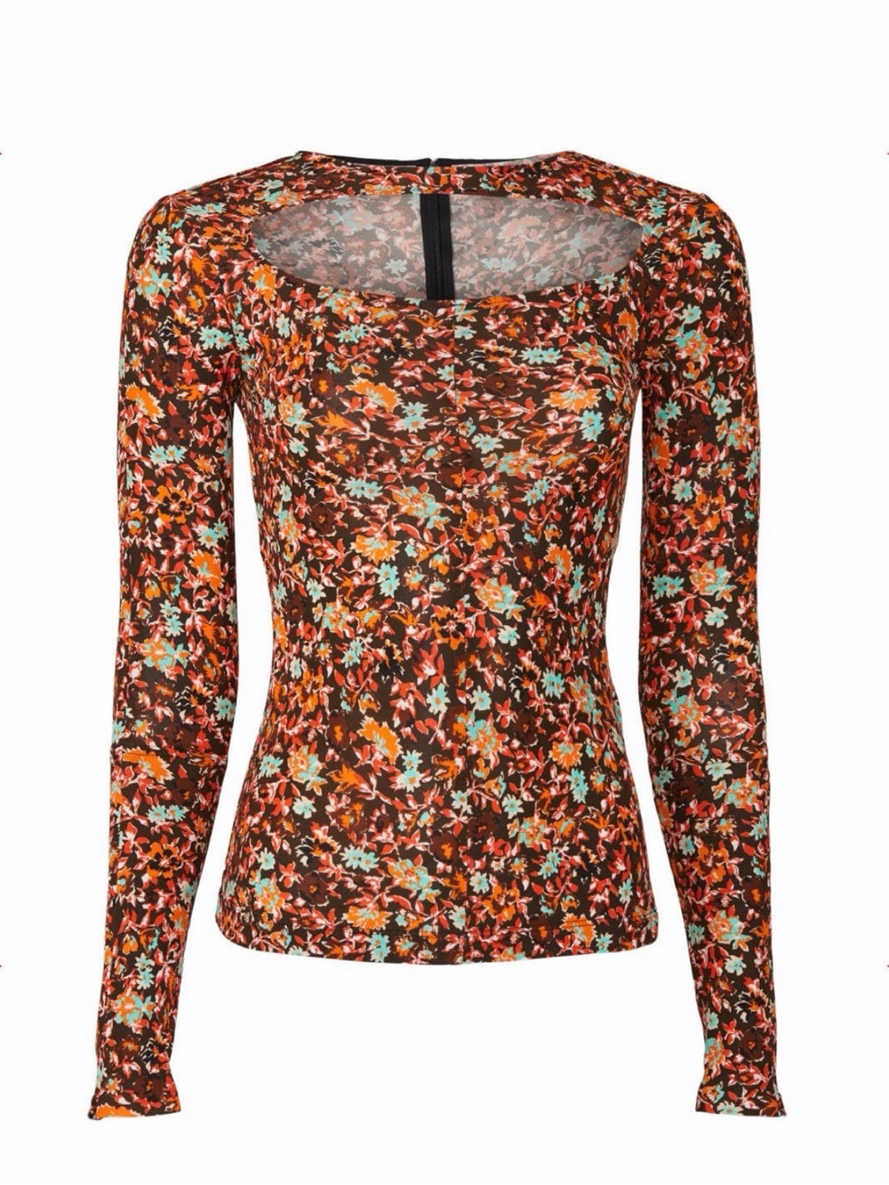 Victoria Beckham - Floral Square-Neck Long-Sleeve Top - Brown Floral